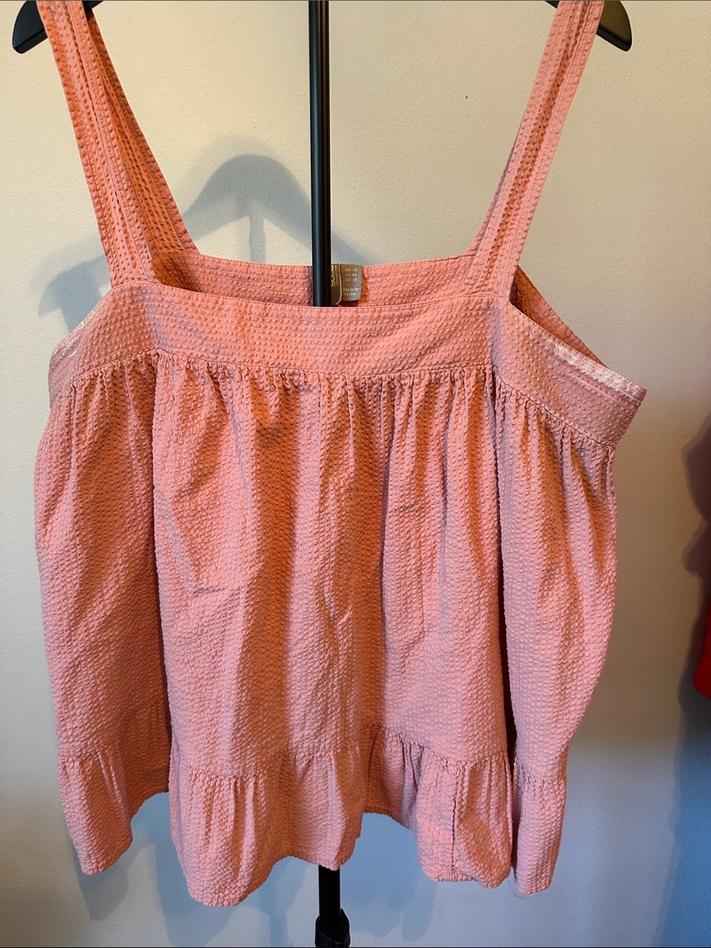 ASOS DESIGN Pink Seersucker Square Neck Cami Sun Top Ruffle Hem Cute Summer